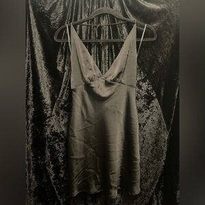 Black Satin Halter Dress